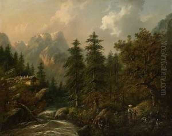 Gebirgslandschaft. Oil Painting by Eduard Boehm