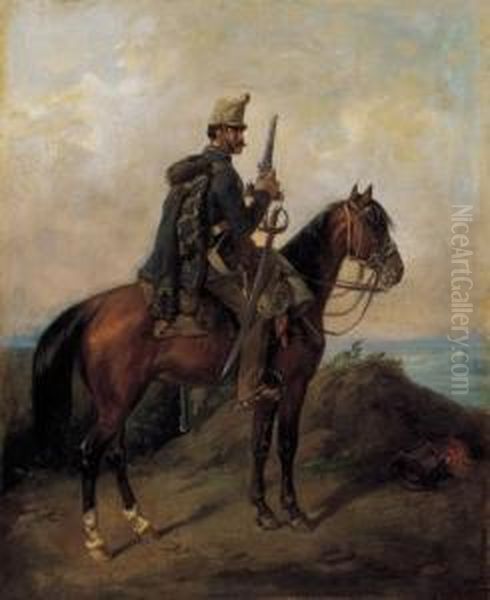 Hussar Riding Oil Painting by Pal Bohm