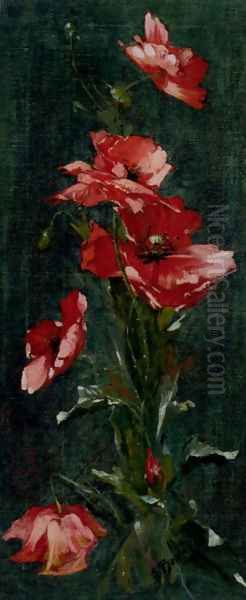 Japanese Anemones Oil Painting by Otto Bednar