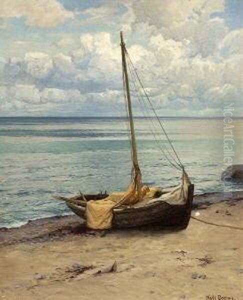 Fischerboot Am Strand. Oil Painting by Karl Theodor Bohme