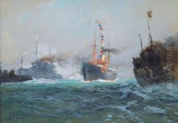 Der Hilfskreuzer 'mowe' Nach Der Ersten Kaperfahrt Im Atlantik. Oil Painting by Hans Bohrdt