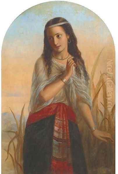 A maiden in the bullrushes Oil Painting by Laurent Joseph Daniel Bouvier