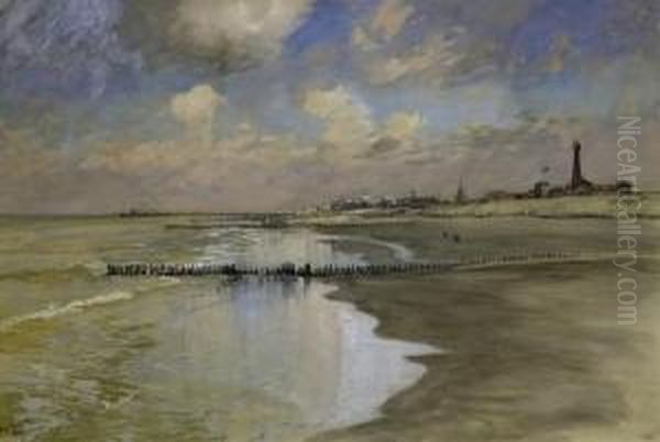 On The Beach By Scheveningen. 
Signed And Dated Lower Left: Hans Bohrdt. Scheveningen 28. Juli 1910 Oil Painting by Hans Bohrdt