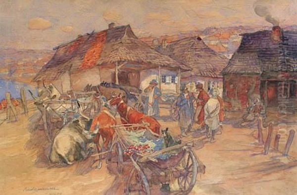 Jarmark Oil Painting by Stanislaw Bohusz-Siestrzencewicz