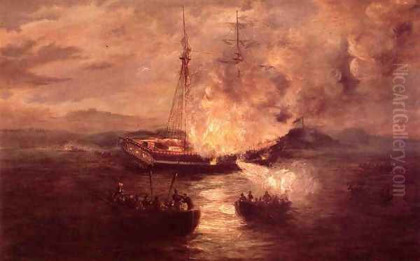 The Burning of the Gaspee Oil Painting by Charles DeWolf Brownell