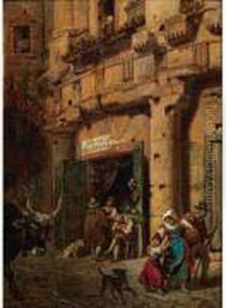 Via De Sugherari, 30, A Rome Oil Painting by Julien Leopold Boilly