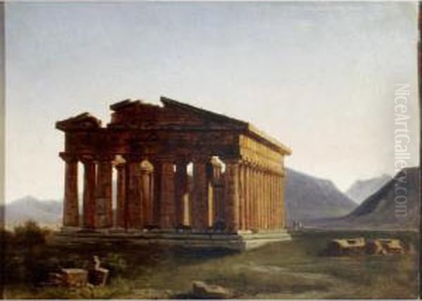 A View Of The Temple Of Neptune At Paestum Oil Painting by Antoine Felix Boisselier