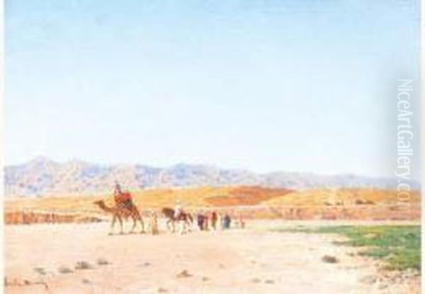 La Caravane Dans La Desert . Oil Painting by Emile Boivin