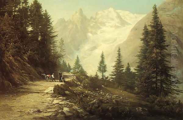 Watching the Artist in the Rockies Oil Painting by Dewitt Clinton Boutelle