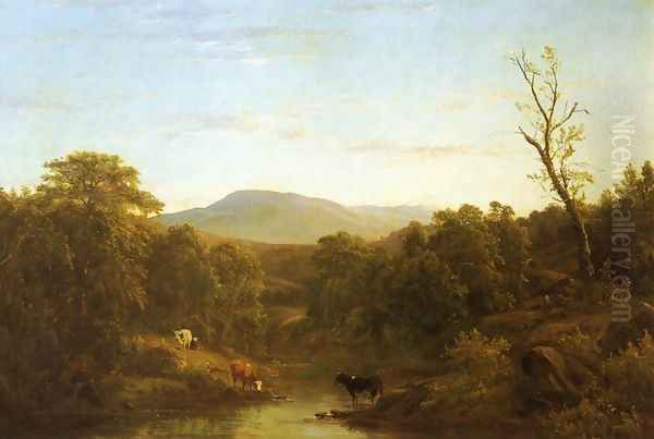 Cattle Watering by a Stream Oil Painting by Dewitt Clinton Boutelle