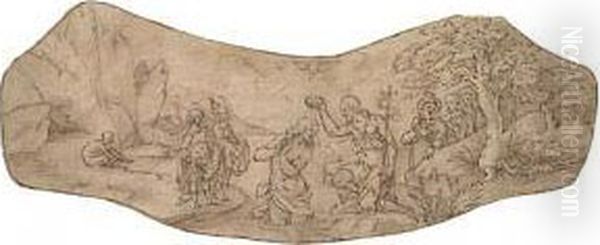 Two Designs For Lithurgical Embroidery Or Silverware.
The Baptism Of Christ Oil Painting by Hans Bol