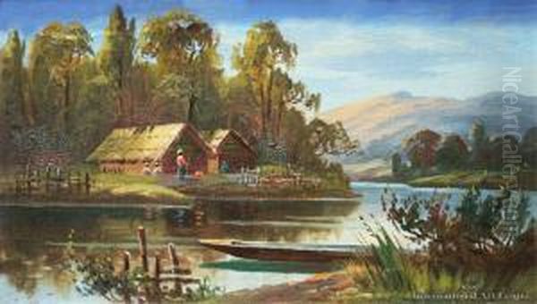 Maori Village Oil Painting by William Allen Bollard