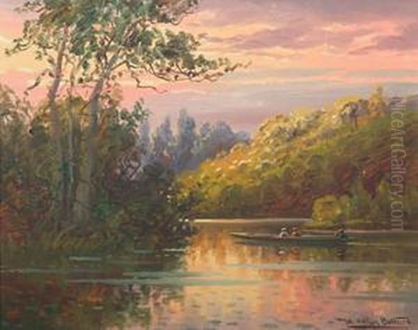 Canoe On A Lake Oil Painting by William Allen Bollard