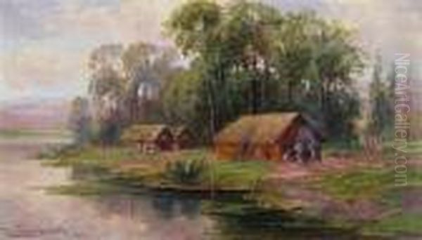 A Camp Fire Oil Painting by William Allen Bollard