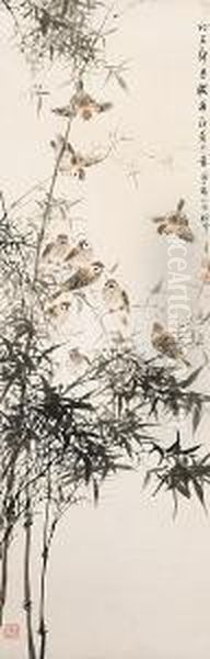 Birds And Bamboo Oil Painting by Yan Bolong