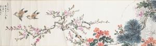 Yan Buolong (1895-1954): Birds, Flowers And Pine (1941), Inscribed 'in The Manner Of Oil Painting by Yan Bolong