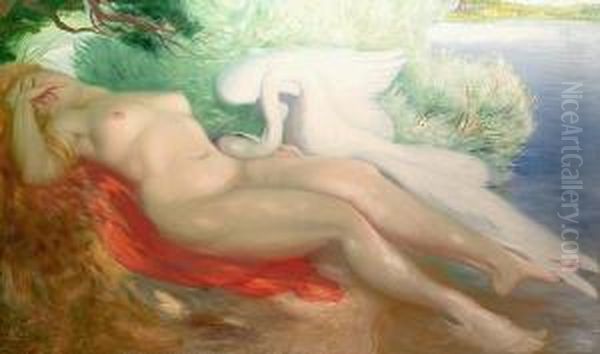 Leda And The Swan. Oil Painting by Charles Bombled