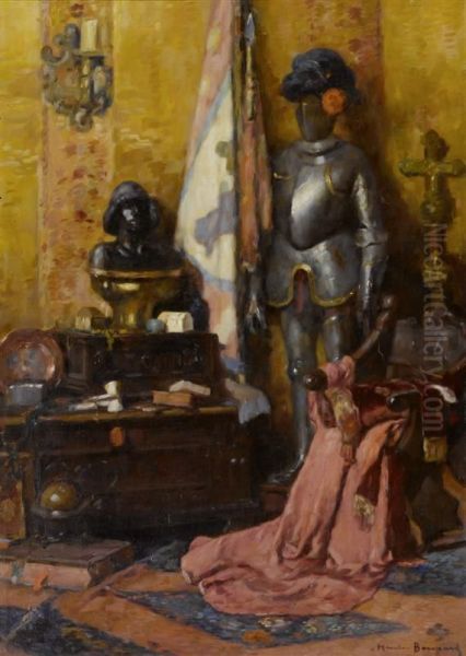 Interior With Bust And Armour Oil Painting by Maurice Bompard