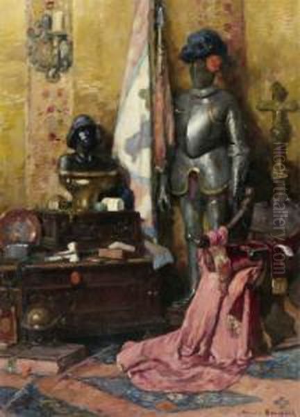 Interior With Bust And Armour. by Maurice Bompard