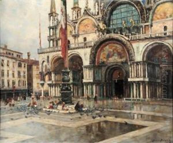 La Basilique Saint Marc A Venise. Oil Painting by Maurice Bompard