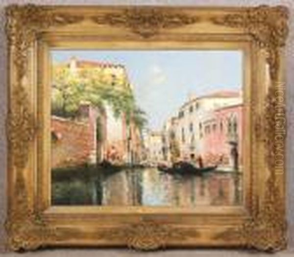 Venice Canal Scene Oil Painting by Maurice Bompard