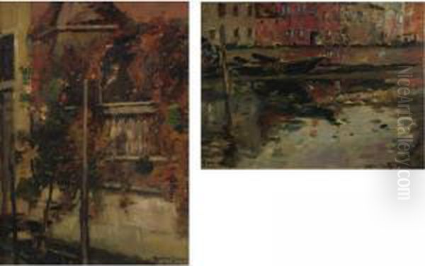 The Canals Of Venice: Two Paintings Oil Painting by Maurice Bompard