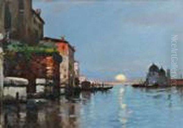 Venise Soleil Couchant. Oil Painting by Maurice Bompard