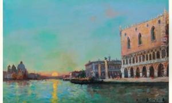  Canal A Venise Devant Le Palais Des Doges  Oil Painting by Maurice Bompard