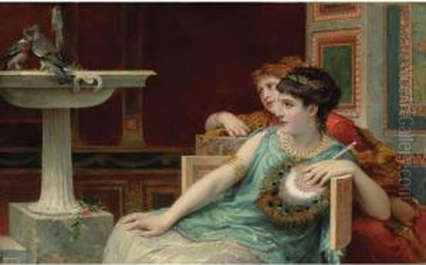 Two Pompeian Ladies Oil Painting by Roberto Bompiani