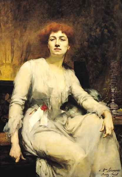 Portrait of Severine ca. 1890 Oil Painting by Amelie Beaury-Saurel