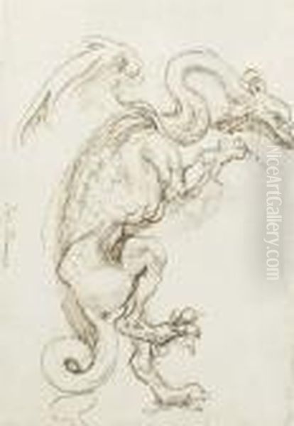 A Standing Dragon In Profile To The Right Oil Painting by Perino del Vaga (Pietro Bonaccors)