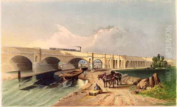 View of the Greenwich Railway Viaduct at Deptford, 1836 Oil Painting by G.F. Bragg