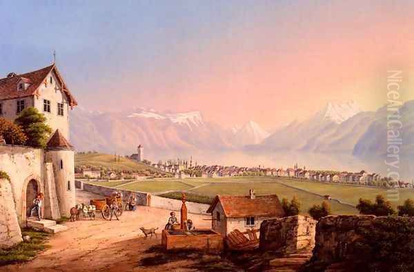 Vue De Vevey Et De Ses Environs (View of Vevey and its Surroundings) Oil Painting by Ludwig Bleuler