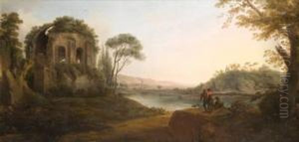 Paysage Ideal Italien Avec Un Lac Borde Du Temple De Minervamedica Oil Painting by Carlo Bonavia