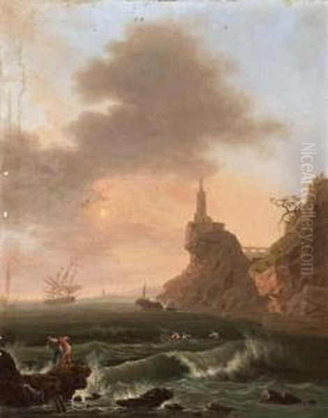 Mareggiata Presso Il Faro Oil Painting by Carlo Bonavia