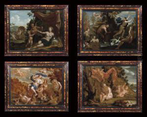 A Set Of Four South Italian Mythological Reverse-glass Paintings Oil Painting by Carlo Bonavia