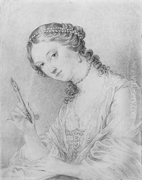 Portrait of Angelica Kauffman drawing the portrait of a man, bust-length Oil Painting by Francesco Bartolozzi