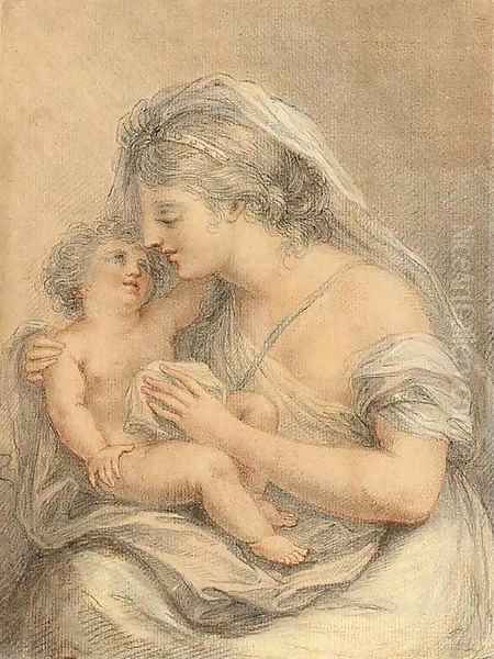 A mother and her child Oil Painting by Francesco Bartolozzi