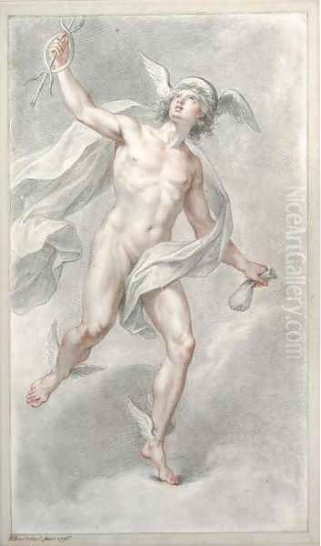 Mercury carrying his caduceus looking up to the left Oil Painting by Francesco Bartolozzi