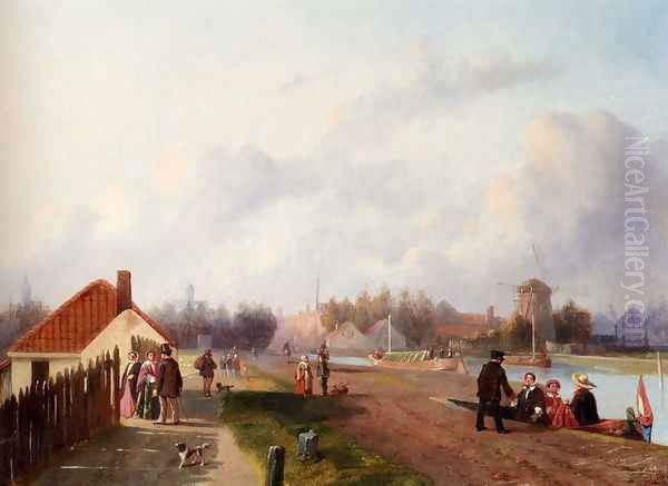 Elegant Company Leaving A Ferry On The Trekvliet, Voorburg Oil Painting by Joseph Bles