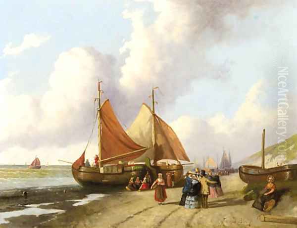 Elegant figures on the beach Oil Painting by Joseph Bles