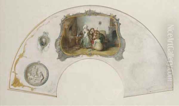 Design for a fan playing violin for baby Oil Painting by Joseph Bles