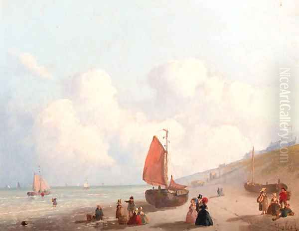 A sunny day on the beach in Schevingen Oil Painting by Joseph Bles