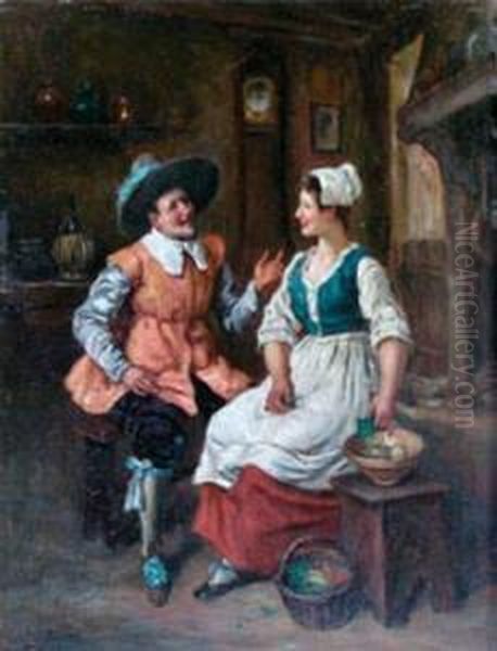 Conversation Galante Aupres De L'atre Oil Painting by Gaston Bonfils