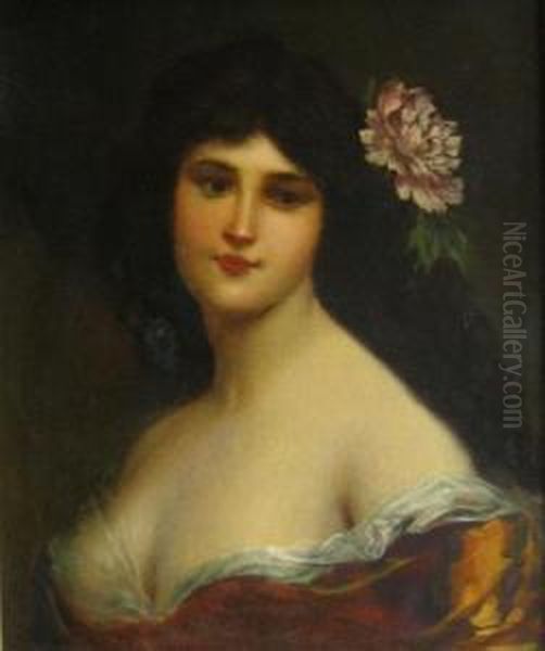 A Brown-haired Beauty Oil Painting by Gaston Bonfils