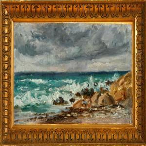 Breakers Along A Coast Oil Painting by Louise Bonfils