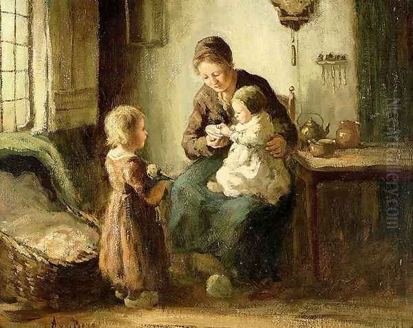 Playing with baby Oil Painting by Adolf-Julius Berg