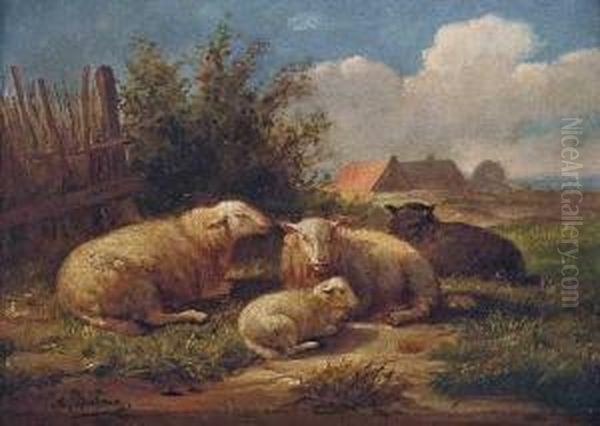 Schafe Auf Der Weide / Schafe Im Stall Oil Painting by Auguste Bonheur