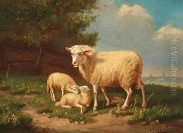 Landschaft Mit Schaf Und Zwei Lammern Oil Painting by Auguste Bonheur