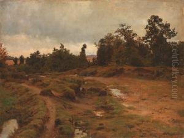 Paysage A Barbizon Oil Painting by Auguste Bonheur